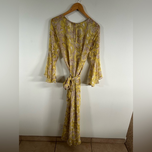 JULIE HARRAH Dress Yellow Floral Maxi Dress Tie Waist XS - Picture 2 of 12